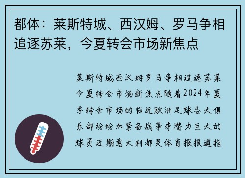 都体：莱斯特城、西汉姆、罗马争相追逐苏莱，今夏转会市场新焦点
